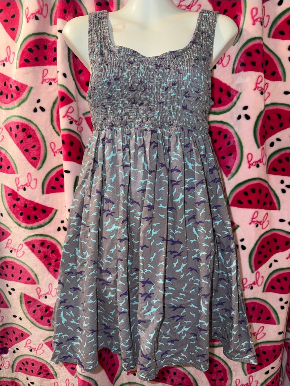 🩶🩵 OP Mini Dress with Bird Print